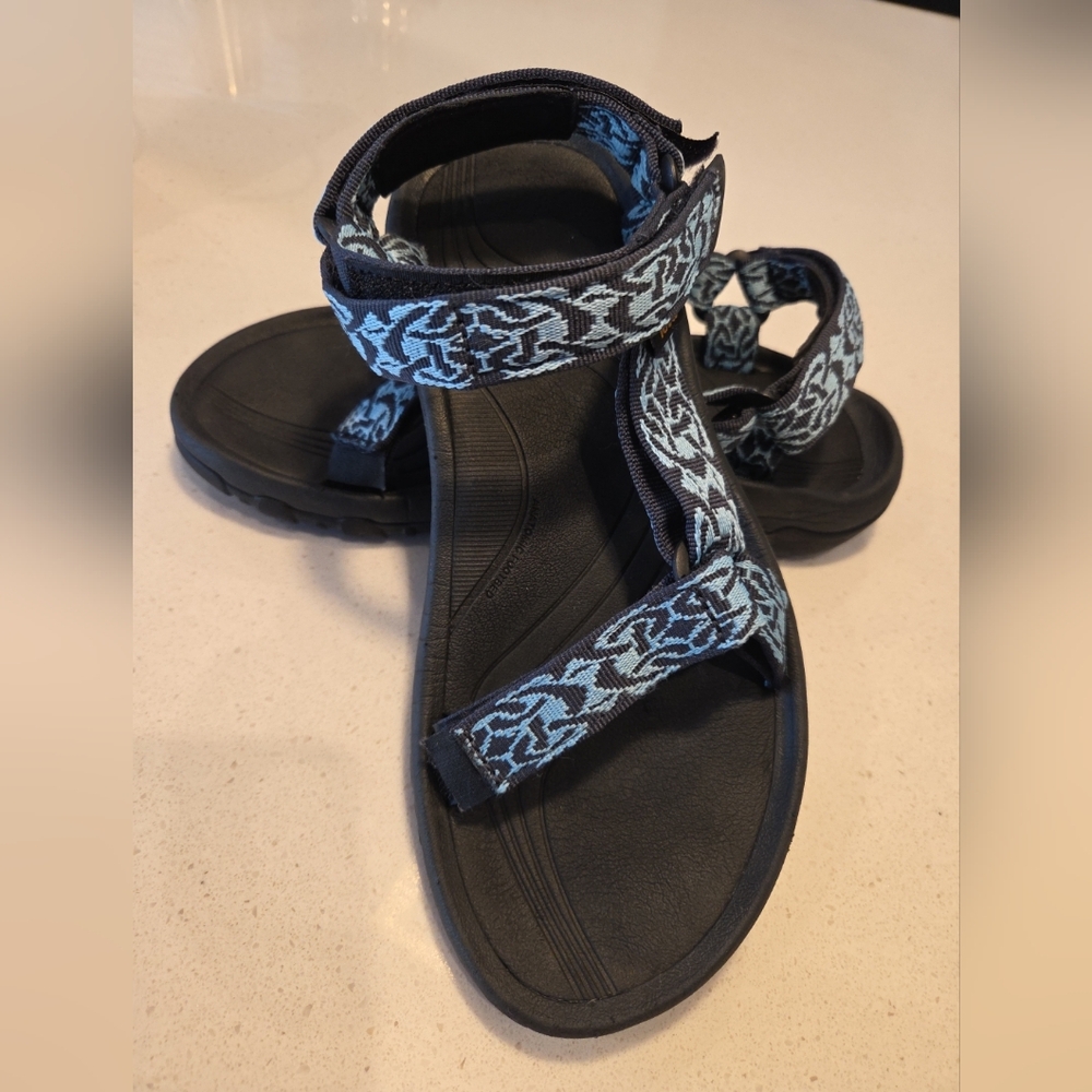Women’s Size 9 TEVA Hurricane Sandals Blue Black Strap On Hook & Loop - Picture 11 of 15
